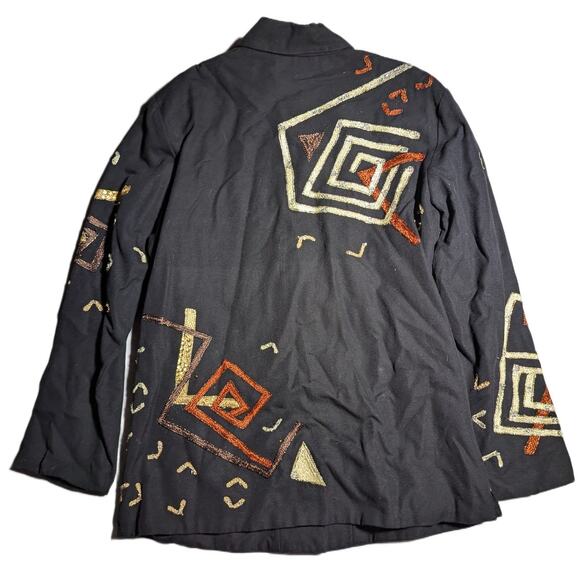 Vtg 1990s Anage Black Tribal Geometric Embroidered Button Up Jacket Sz M NWT - Picture 2 of 4
